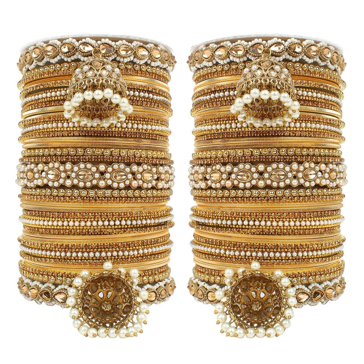 Set of 2 Rich Texture bangle set with Jhumki Borders by T4 Jewels Golden All Bangle Sets T4 Jewels