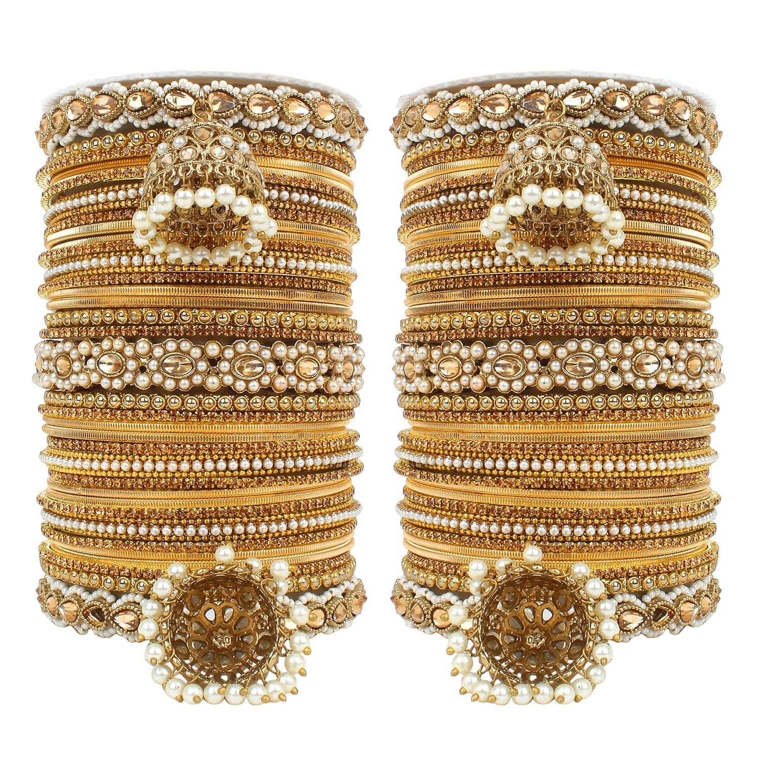 Set of 2 Rich Texture bangle set with Jhumki Borders by T4 Jewels Golden All Bangle Sets T4 Jewels