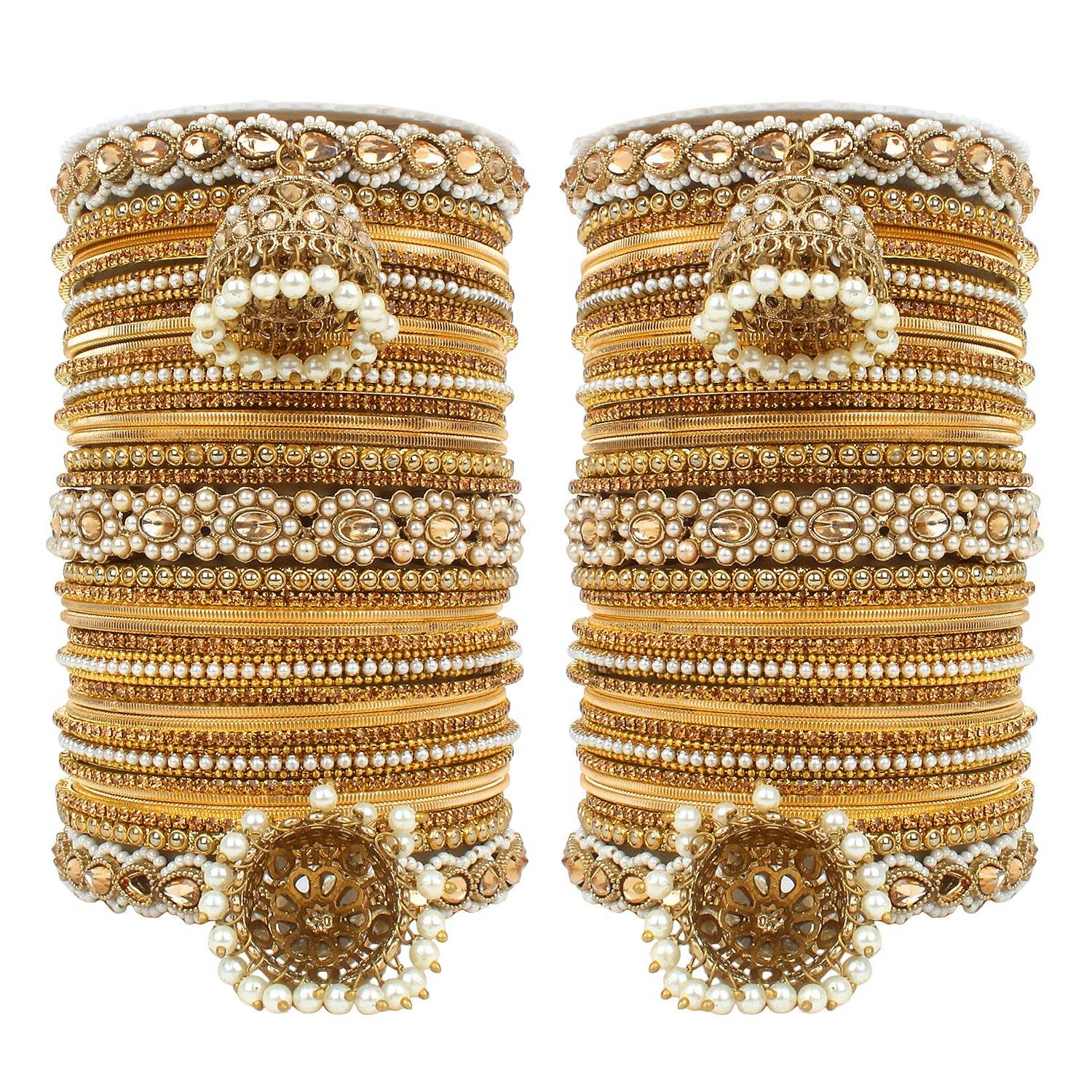 Set of 2 Rich Texture bangle set with Jhumki Borders by T4 Jewels Golden All Bangle Sets T4 Jewels