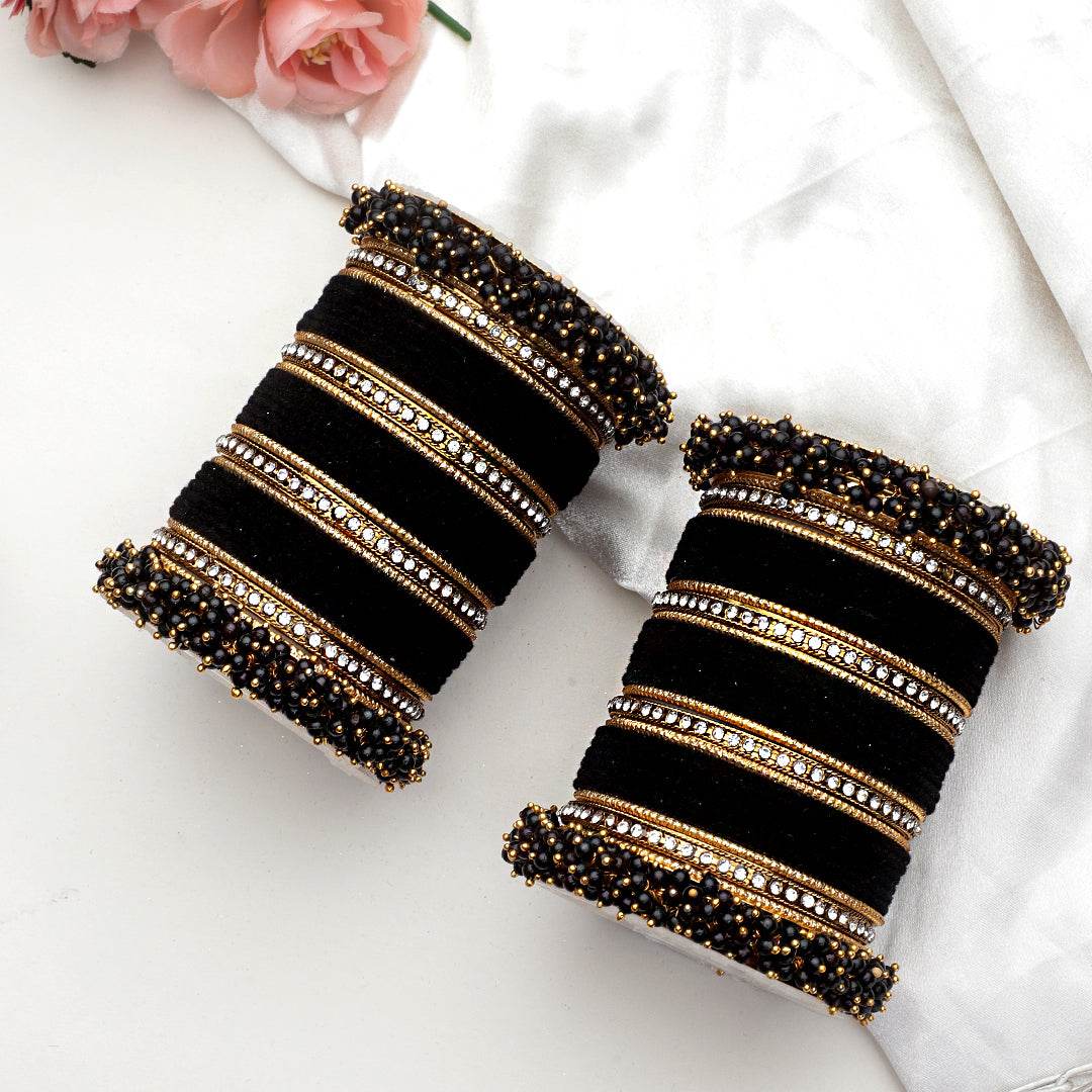 Set of 2 Fancy Bridal Bangle sets by T4 Jewels Black All Bangle Sets T4 Jewels