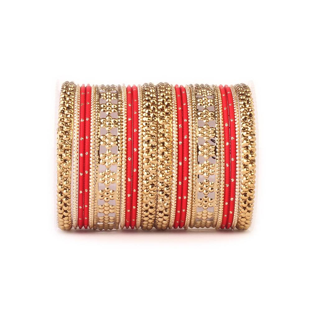 Colored Daily Wear Bangle Set With Flower Jaali Work Red All Bangle Sets T4 Jewels