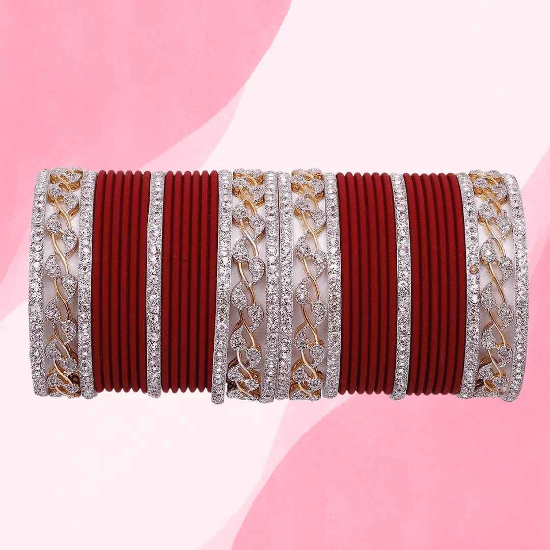 T4 Jewels AD Stones Studded Gold & Silver Plated Beautiful Bangles Set Bridal Chuda - 103NO All Bangle Sets T4 Jewels