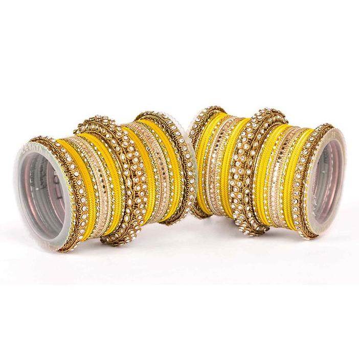 Set of 2 Traditional Colored Bangle Set Yellow All Bangle Sets T4 Jewels