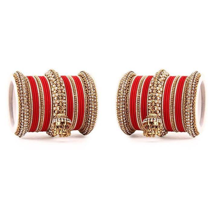 Set of 2 Traditional Jhumki Bangle Set Red All Bangle Sets T4 Jewels