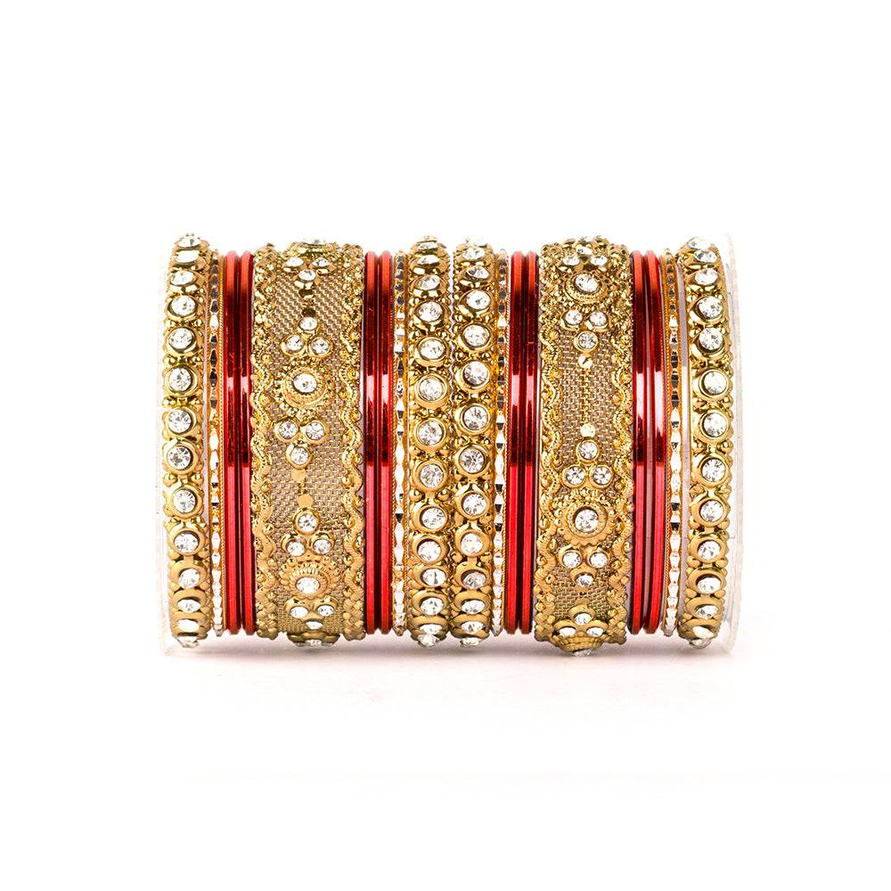 Beautiful Intricate Colored Bangle Set For Two Hands Red All Bangle Sets T4 Jewels