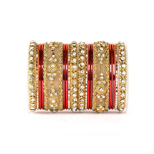 Beautiful Intricate Colored Bangle Set For Two Hands Red All Bangle Sets T4 Jewels