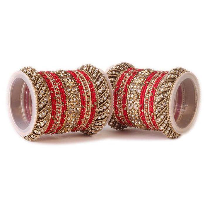 Set of 2 Traditional Colored Silk Thread Bangle Set Red All Bangle Sets T4 Jewels