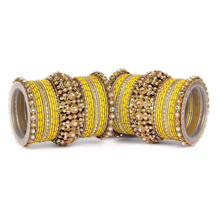 Set of 2 Beautiful Golden Dotted Colored Bangle Set Yellow All Bangle Sets T4 Jewels