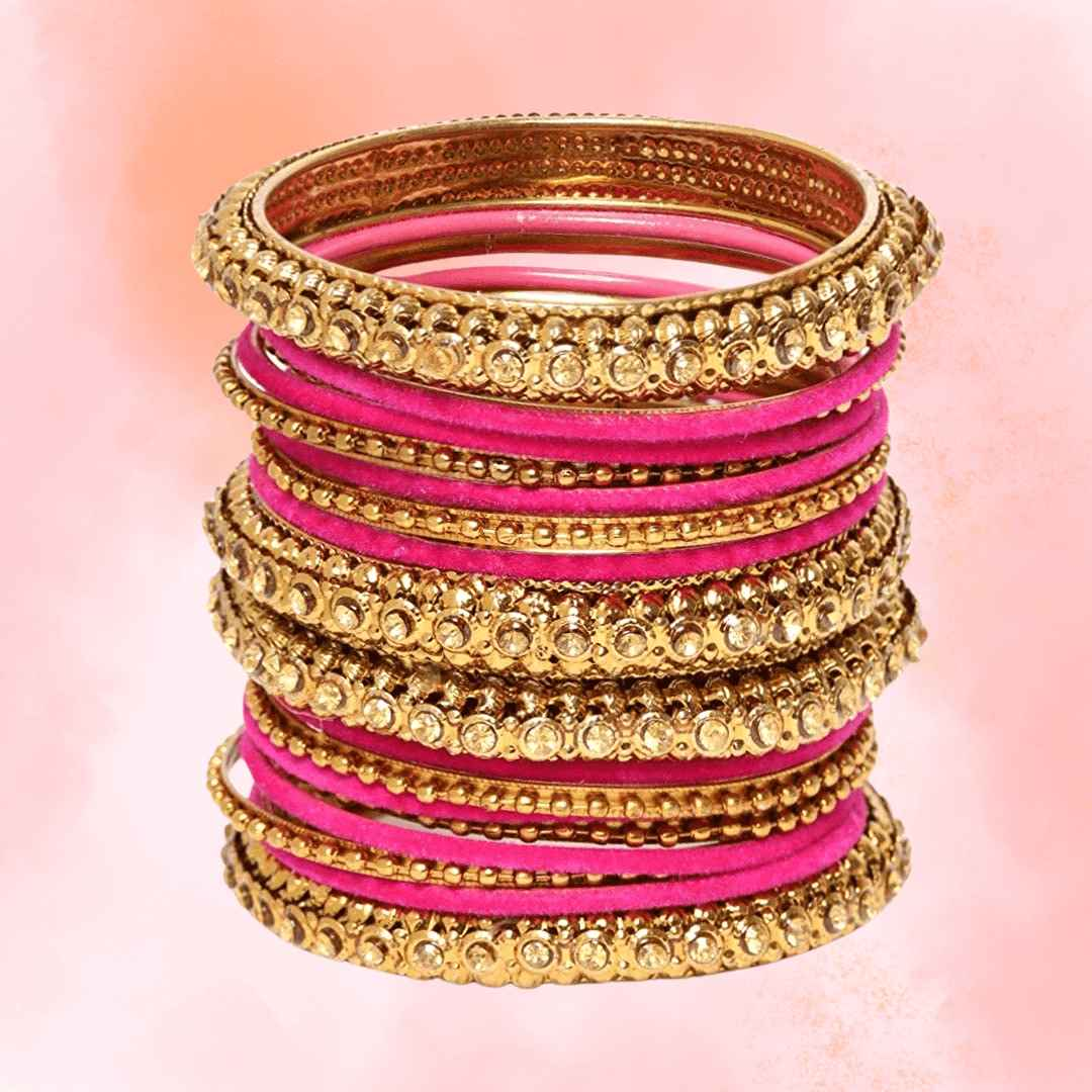 T4 Jewels Golden Color Velvet Bangle Set - JC2NO. Rani All Bangle Sets T4 Jewels