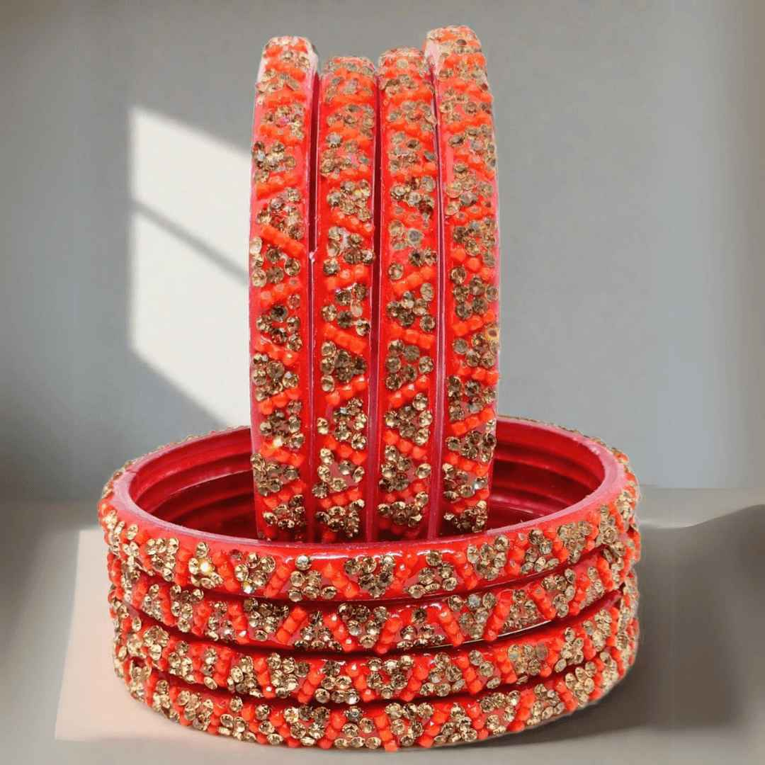 T4 Jewels (Large Size) Red, Green MultiColor Glass Kada Bangles (Pack Of 8)-KVT Large Size Bangles T4 Jewels