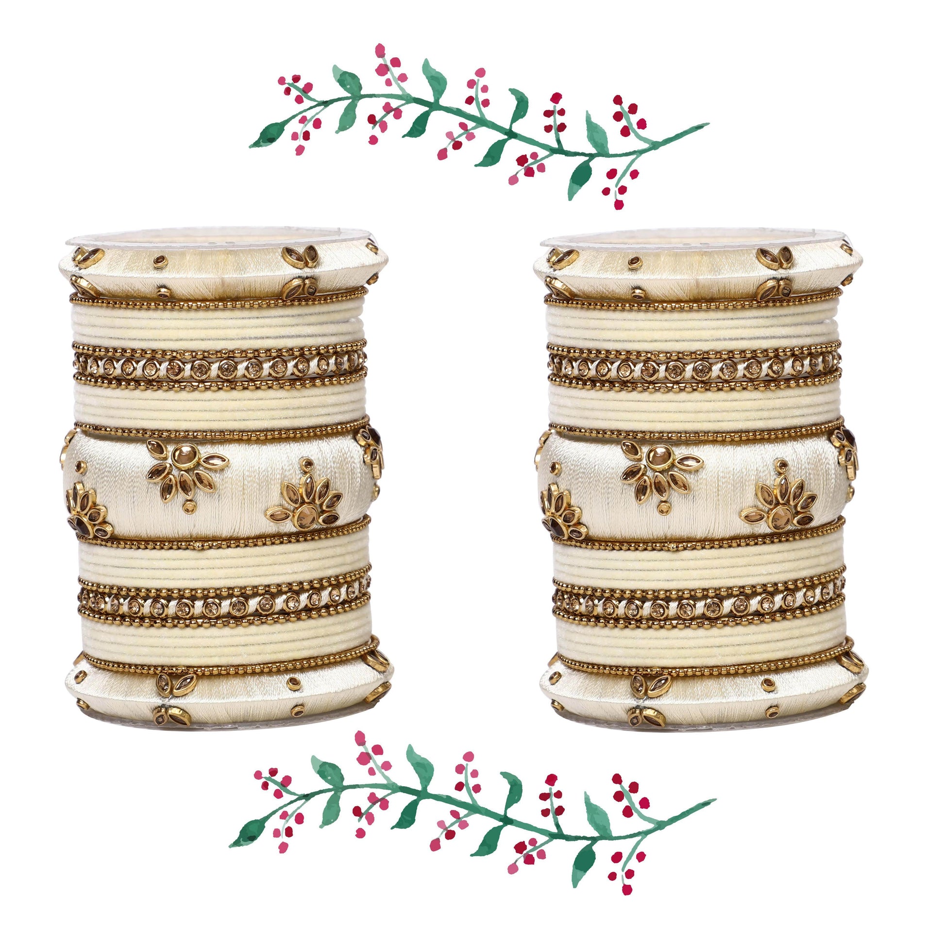Traditional Velvet Bangle set with Thread Kada for Two Hands T4 Jewels Beige All Bangle Sets T4 Jewels