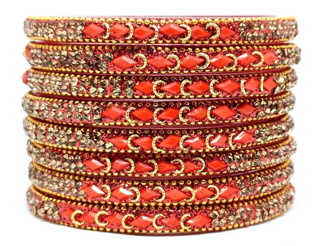 T4 Jewels (Large Size) Red, Green MultiColor Glass Kada Bangles (Pack Of 8)-NLKNTH Large Size Bangles T4 Jewels
