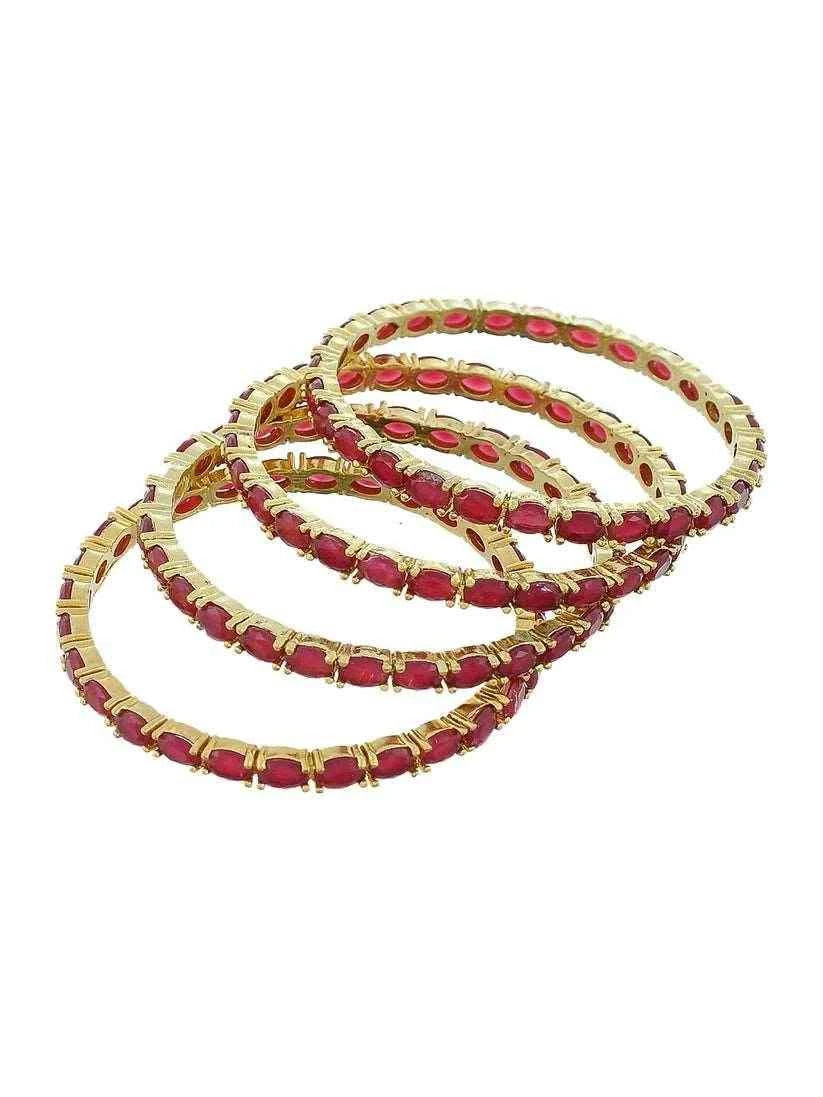 Set Of Four Gold Plated Red American Diamond Handmade Ethnic bangle for women (AD-0020) AD Bangles T4 Jewels