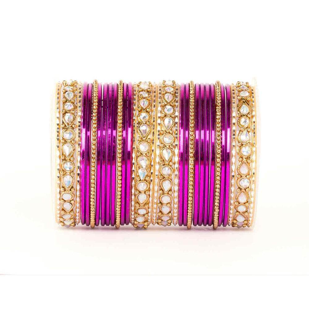 Kundan Gold Plating Bangle Set Fuchsia All Bangle Sets T4 Jewels