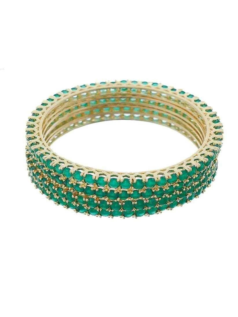 Set Of Four Gold Plated Green American Diamond Handmade Traditional bangle for women (AD-0022) AD Bangles T4 Jewels