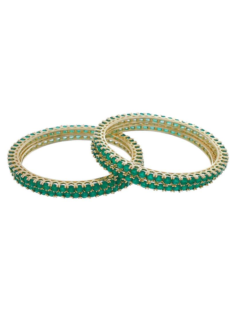 Set Of Four Gold Plated Green American Diamond Handmade Traditional bangle for women (AD-0022) AD Bangles T4 Jewels