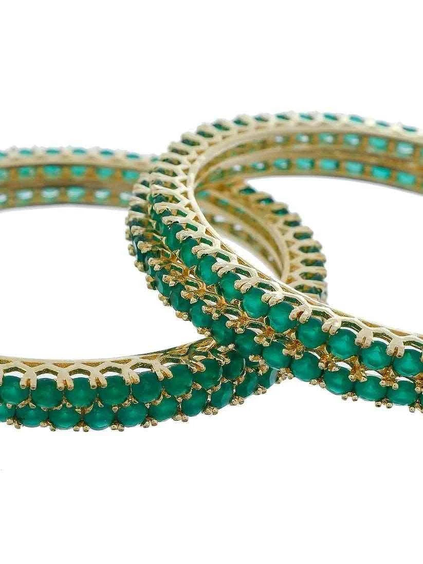Set Of Four Gold Plated Green American Diamond Handmade Traditional bangle for women (AD-0022) AD Bangles T4 Jewels