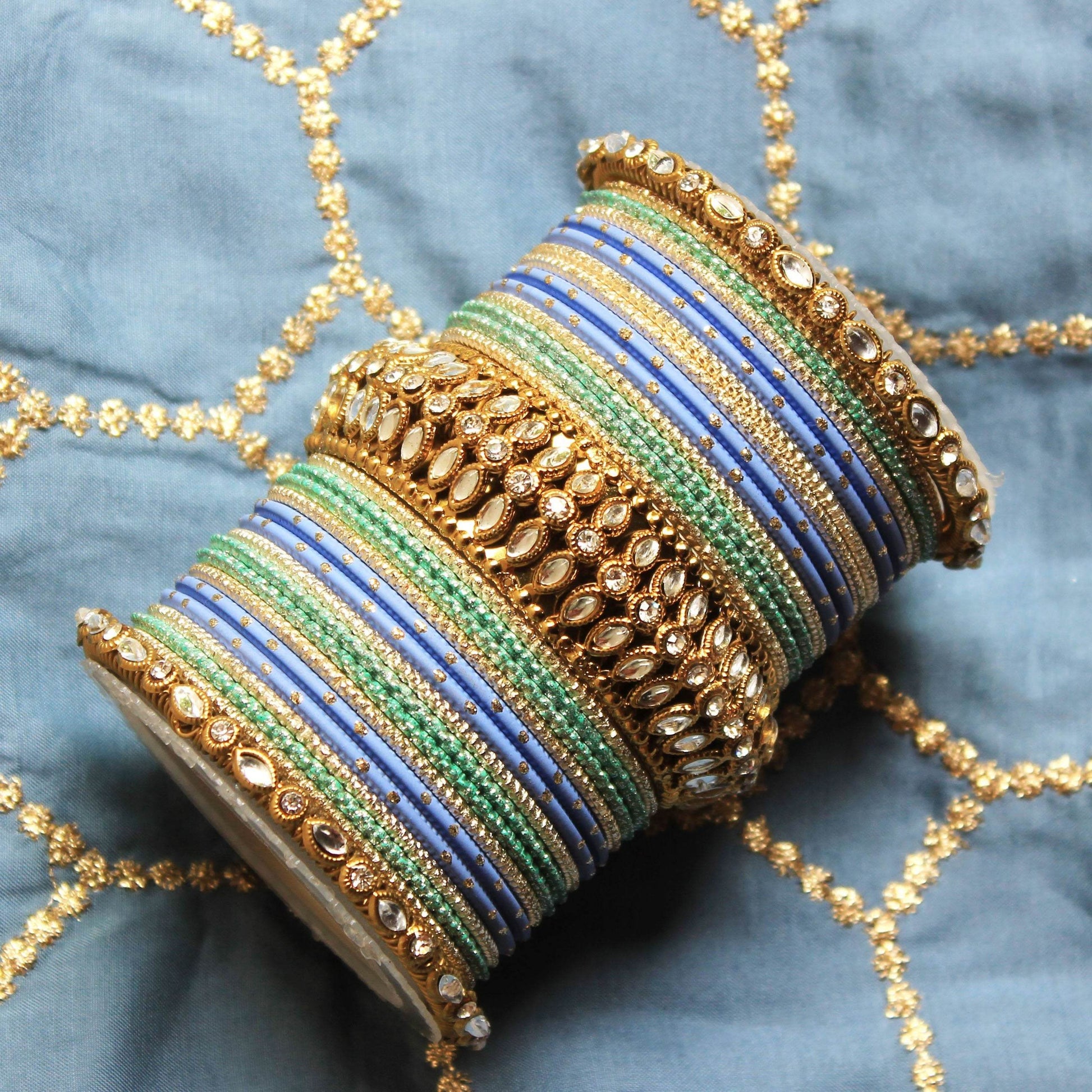 Set of 2 Bridal Kundan Bangle Set Grey All Bangle Sets T4 Jewels