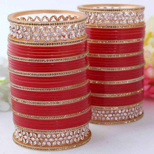 T4 Jewels Red Color Bridal Chuda With American Diamond Bangles-Availbale In All Sizes (CH23Z) Bridal Chuda T4 Jewels