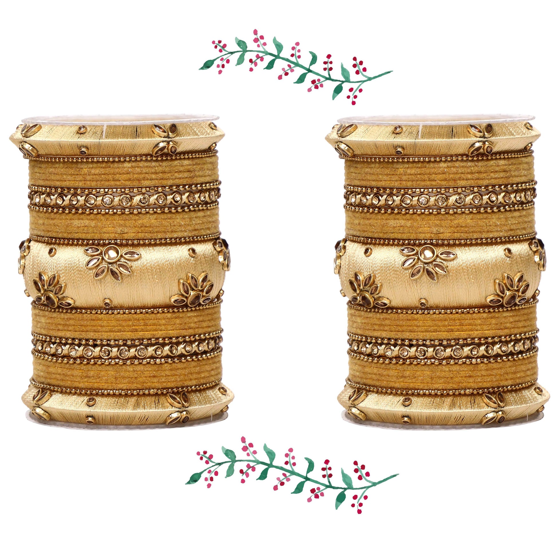 Traditional Velvet Bangle set with Thread Kada for Two Hands T4 Jewels Golden All Bangle Sets T4 Jewels