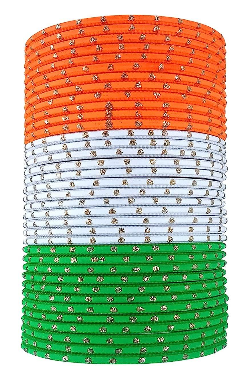 T4 Jewels Dotted Tricolor Bangle Set (Pack Of 36) Tricolor Bangles T4 Jewels