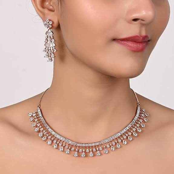 T4 Jewels Rose Gold American Diamond Necklace Necklaces T4 Jewels