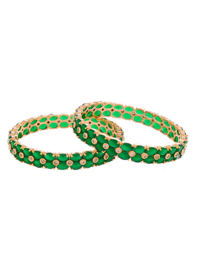 Set of 2 Gold Plated Green AD Stone Studded Handcrafted Bangles (AD-002) AD Bangles T4 Jewels
