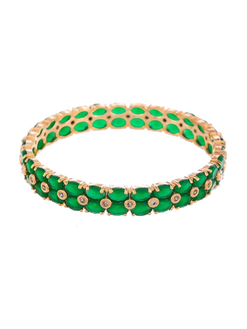 Set of 2 Gold Plated Green AD Stone Studded Handcrafted Bangles (AD-002) AD Bangles T4 Jewels