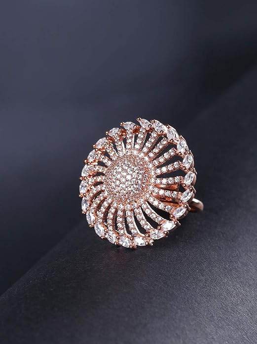 T4 Jewels Rose Golden Color American Diamond Ring - ADR002 Rings T4 Jewels