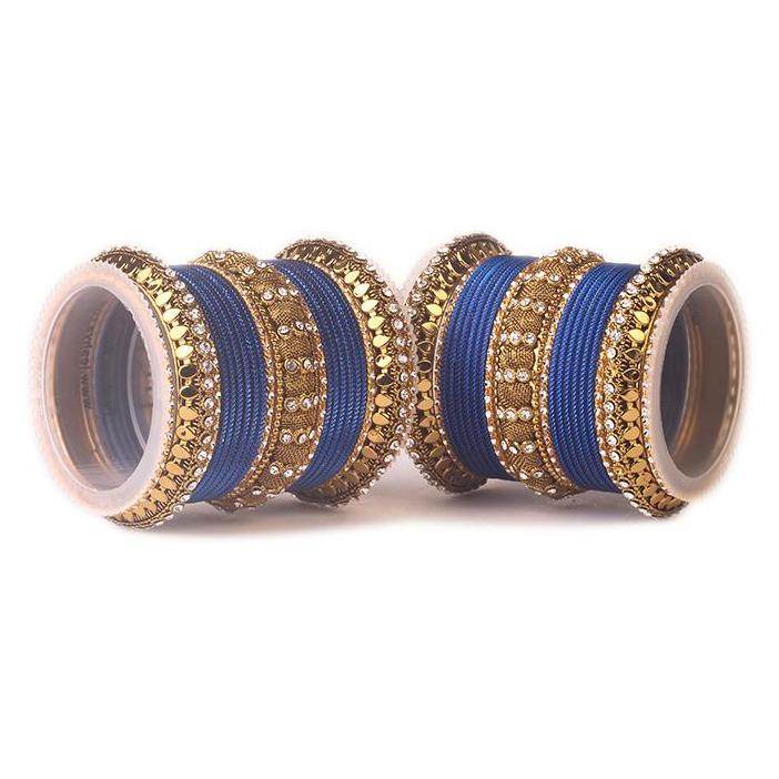 Set of 2 Traditional Solid Colored Bangle Set Blue All Bangle Sets T4 Jewels