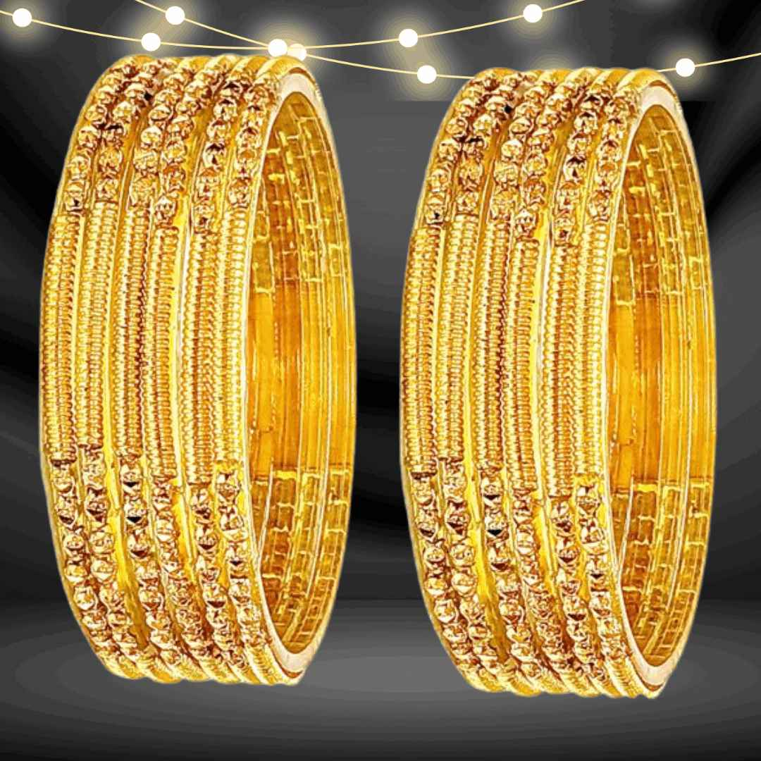 T4 Jewels (Large Size) Golden & Multicolor Glass Bangles (Pack Of 12)-RT T4 Jewels