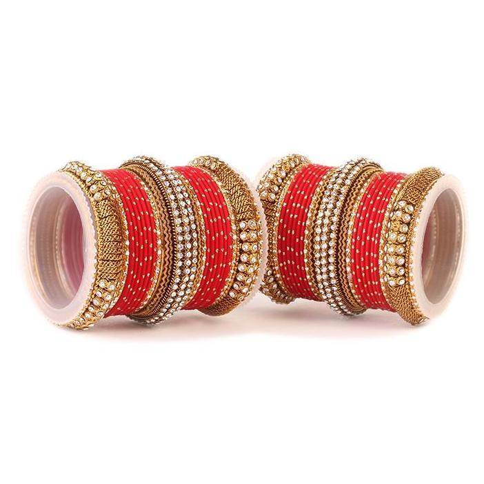 Set of 2 Bridal Jaali Work Bangle Set Red All Bangle Sets T4 Jewels