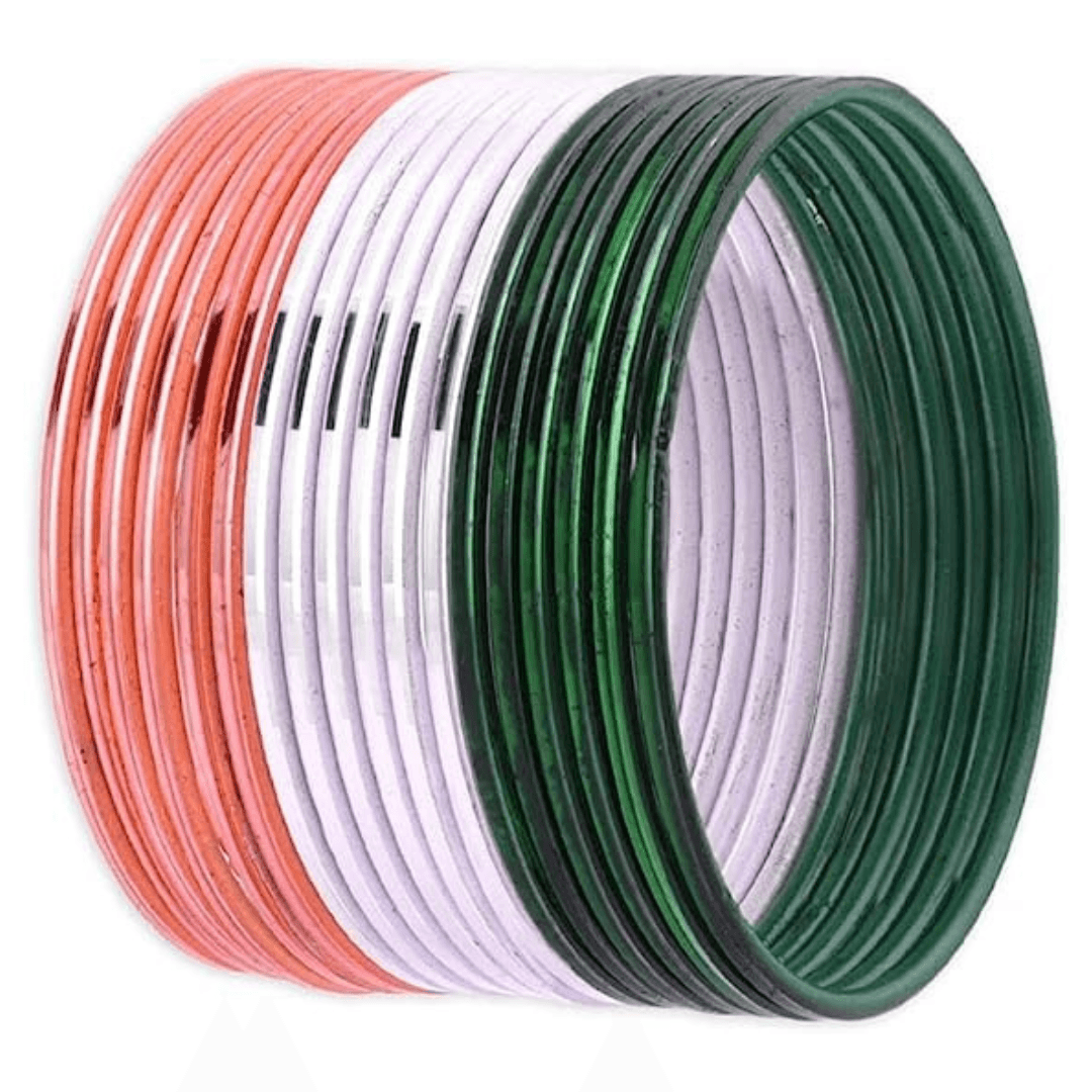 T4 Jewels Glossy Tricolor Bangle Set (Pack Of 18) Tricolor Bangles T4 Jewels