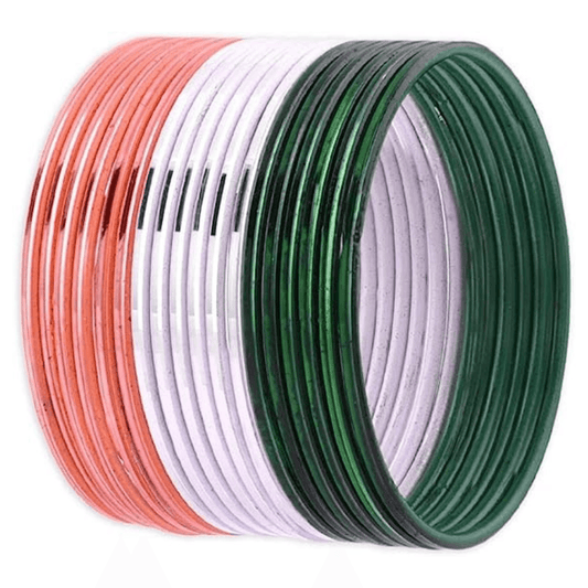 T4 Jewels Glossy Tricolor Bangle Set (Pack Of 18) Tricolor Bangles T4 Jewels
