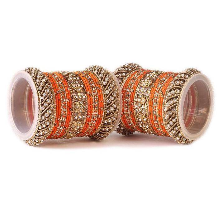 Set of 2 Traditional Colored Silk Thread Bangle Set Orange All Bangle Sets T4 Jewels