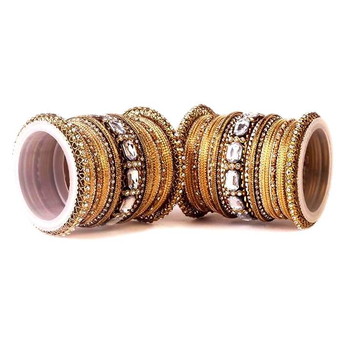 Set of 2 Beautiful Colored Bangle Set With Big Kundan Stone Golden All Bangle Sets T4 Jewels