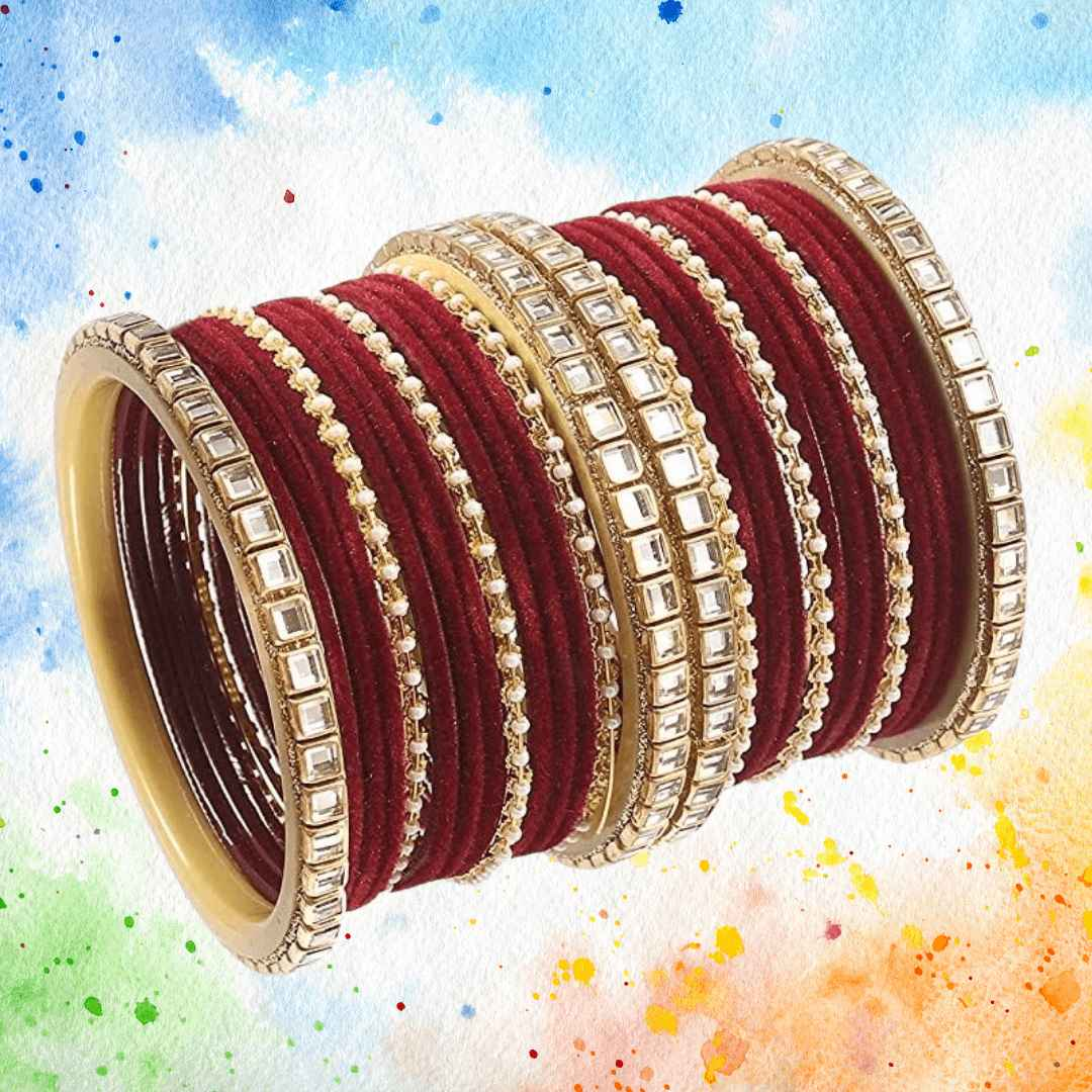 T4 Jewels 18k Gold Plated Latest Fashion Jewellery Zircon Stones Studded Bangles Set - 91NO All Bangle Sets T4 Jewels