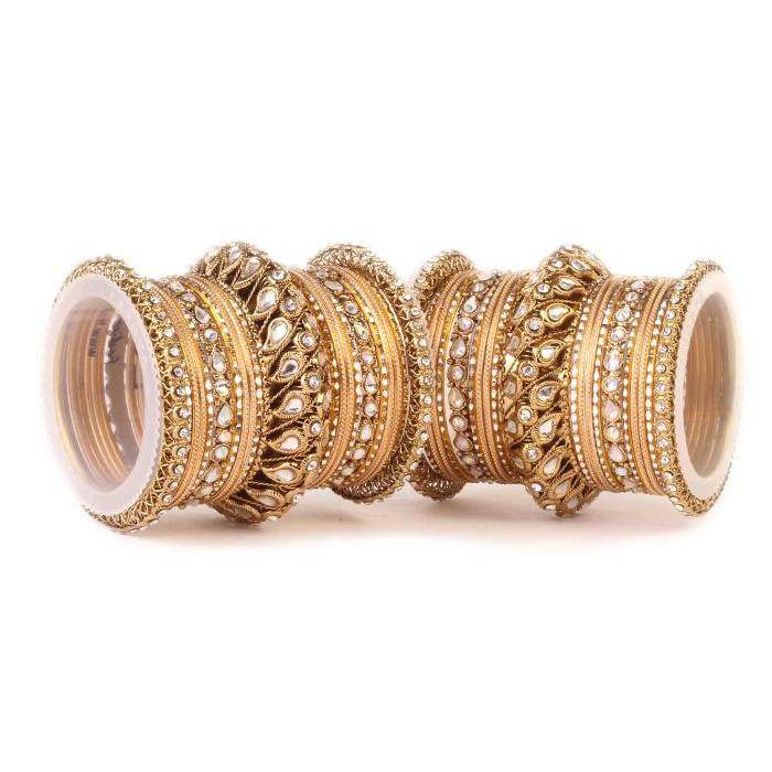 Set of 2 Kundan Bangle Set With Chakri Kada Golden All Bangle Sets T4 Jewels