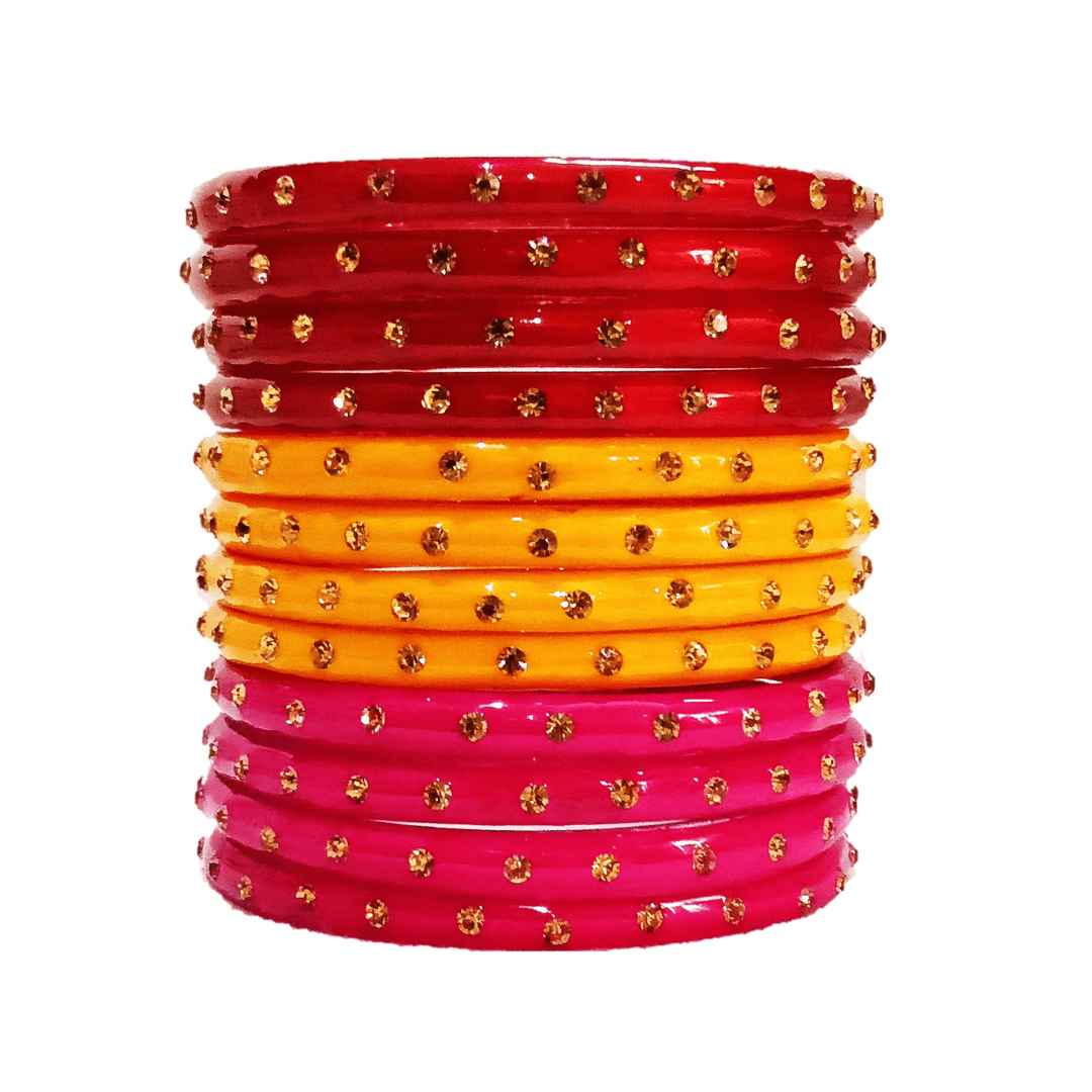 T4 Jewels (Large Size) Many Colors Glass Kada Bangles Combo (Pack Of 12)-SGUNCOMBO MYR Large Size Bangles T4 Jewels