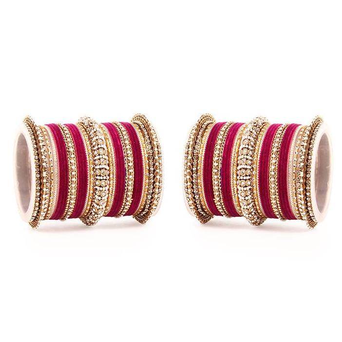 Set of 2 Beautiful Velvet Bangle And Pearl Bangle Set Wine All Bangle Sets T4 Jewels