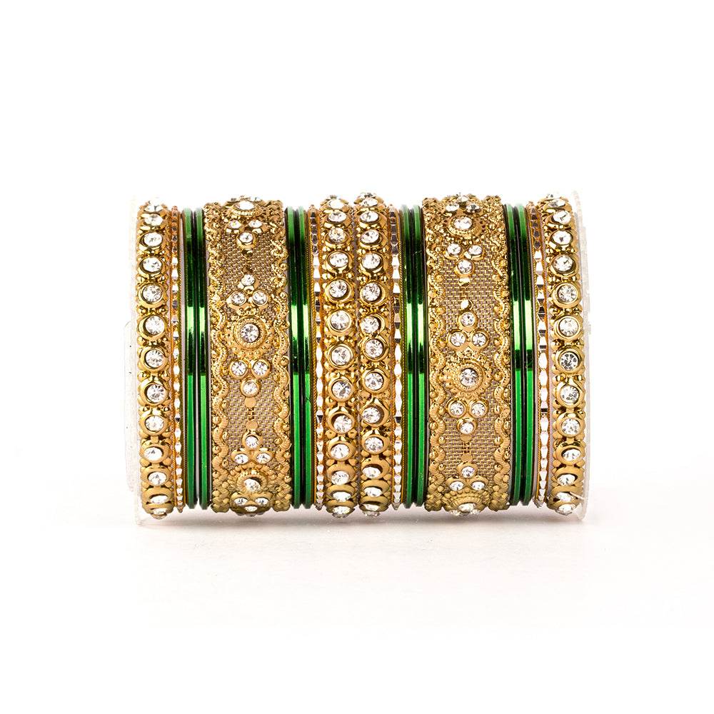 Beautiful Intricate Colored Bangle Set For Two Hands Green All Bangle Sets T4 Jewels