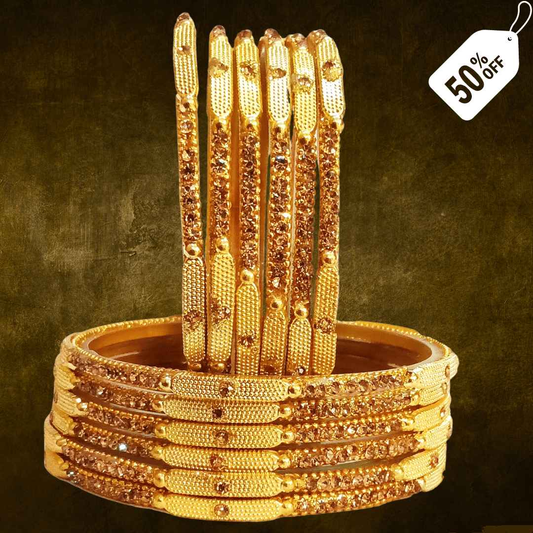 T4 Jewels (Large Size) Golden Color Glass Bangles (Pack Of 12)-STSNG Large Size Bangles T4 Jewels