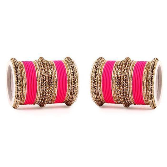 Set of 2 Bridal Neon Textured Bangle Set Pink All Bangle Sets T4 Jewels