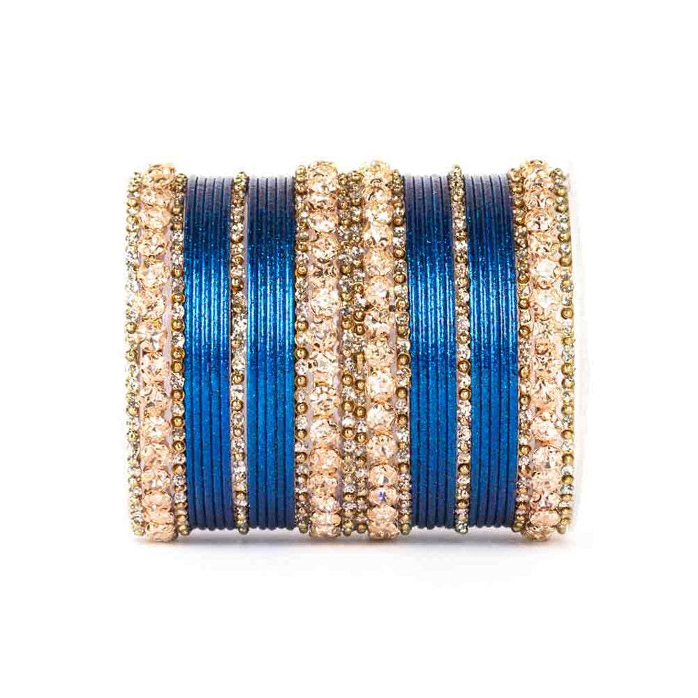 Beautiful Shimmering Brass Bangle Set Blue All Bangle Sets T4 Jewels
