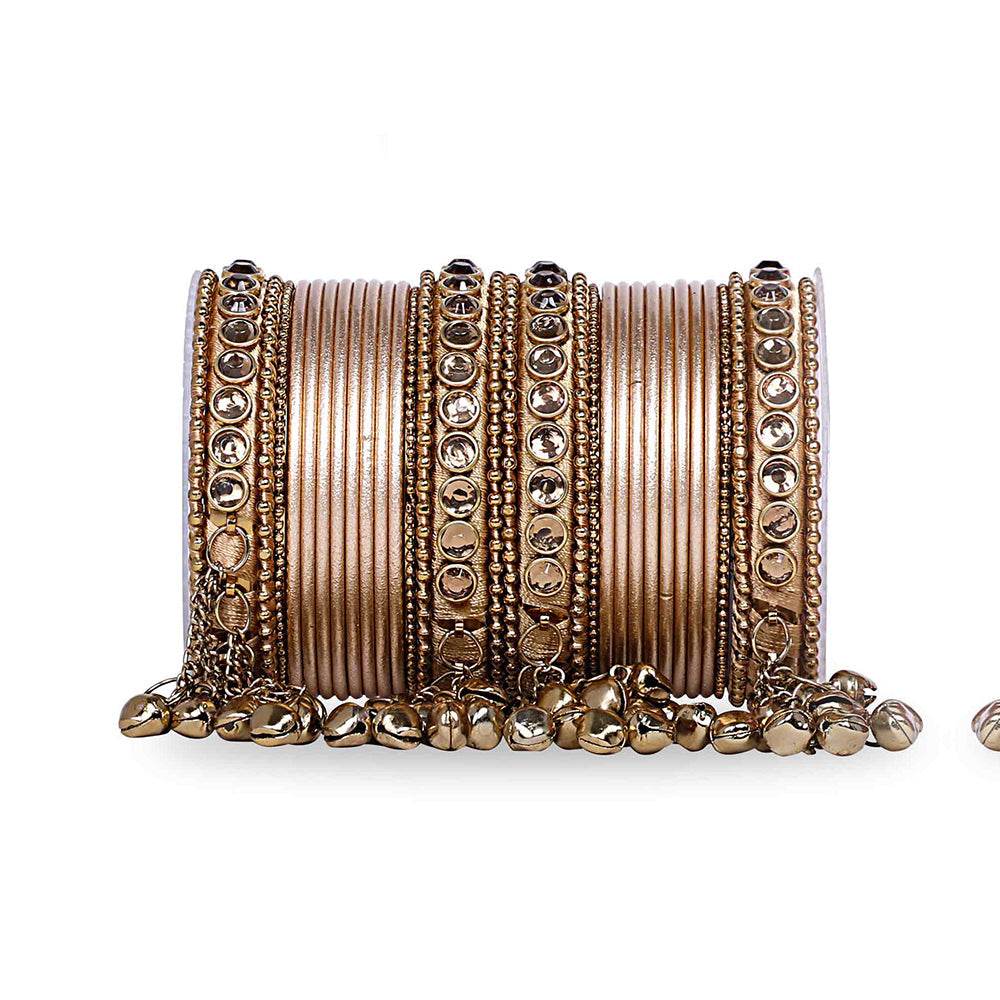 Traditional Ghungroo Bells Bangle With Silk Thread And Stone Golden All Bangle Sets T4 Jewels