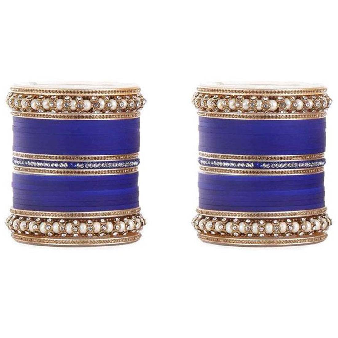 Wedding Chura With Pearl And Stone Kada Blue Bridal Chuda T4 Jewels