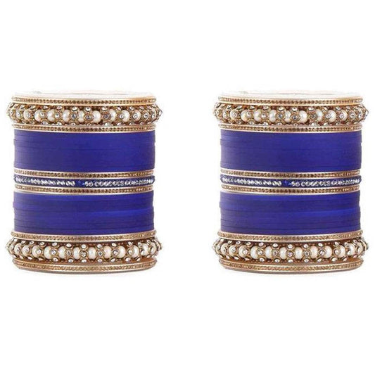 Wedding Chura With Pearl And Stone Kada Blue Bridal Chuda T4 Jewels