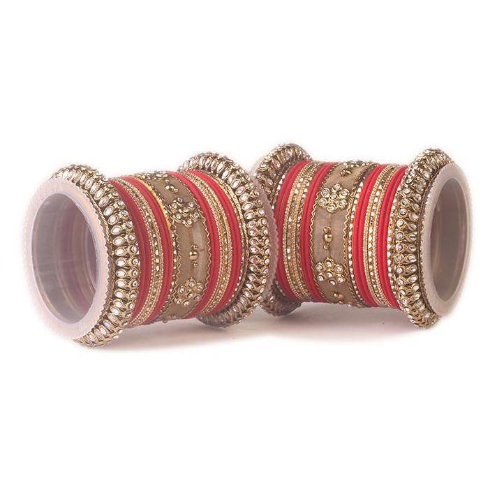 Set of 2 Traditional Matte Finish Kundan Bangle Set Red All Bangle Sets T4 Jewels