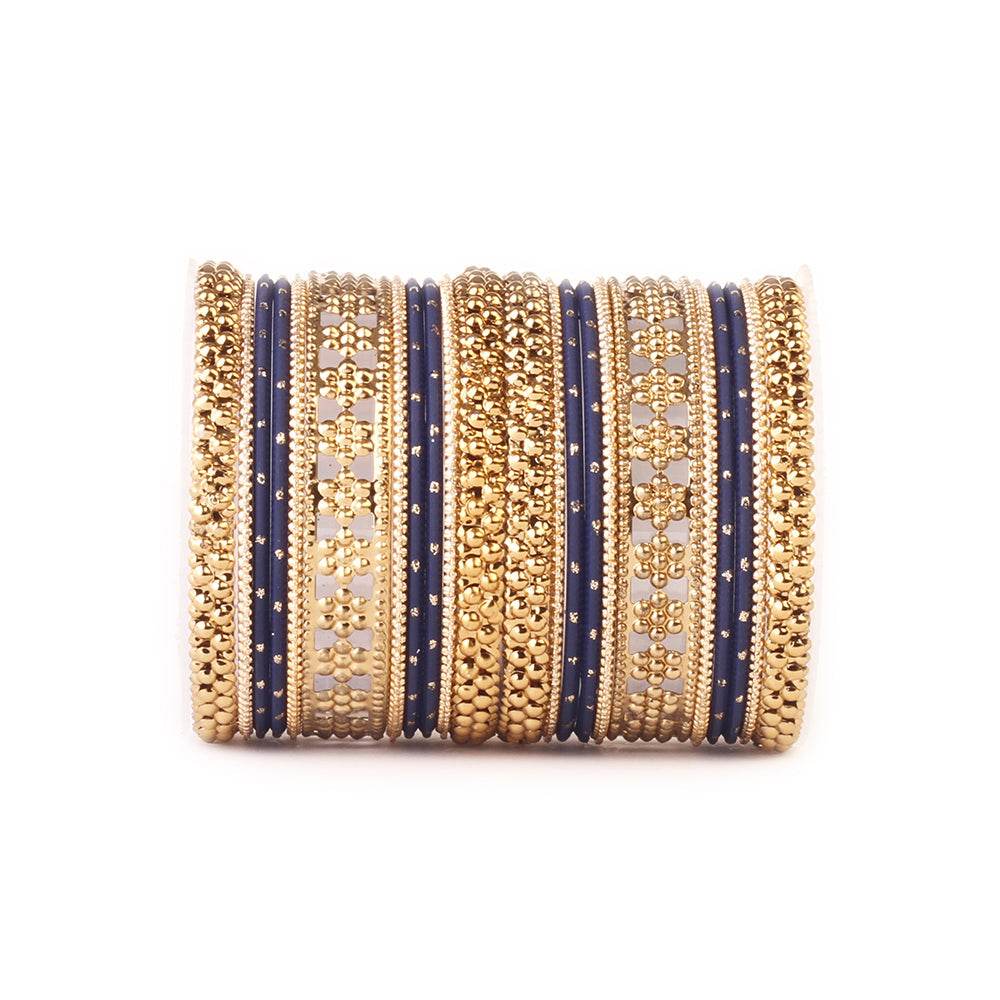 Colored Daily Wear Bangle Set With Flower Jaali Work Blue All Bangle Sets T4 Jewels