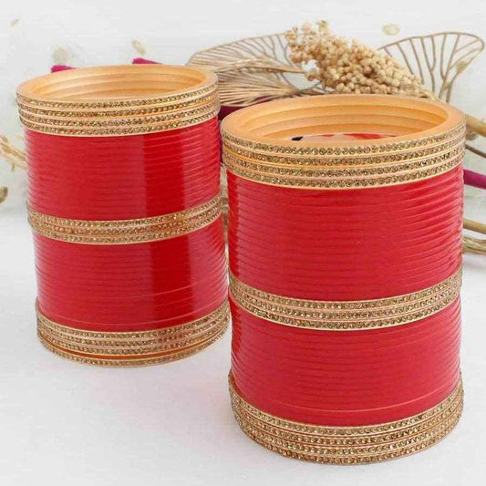 T4 Jewels Red Bridal Chuda With Golden Bangles -Availbale In All Sizes (CH30Z) Bridal Chuda T4 Jewels